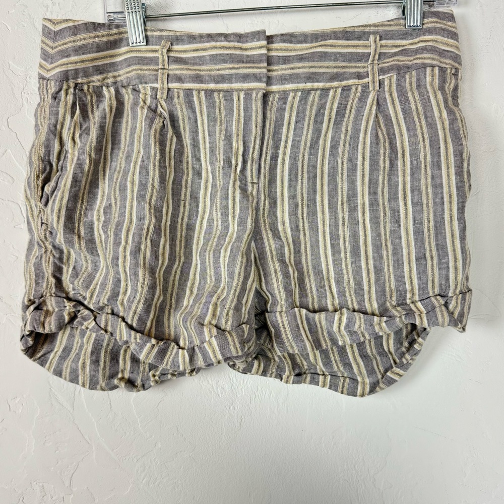 Loft Shorts Bermuda Dress Chino Metallic Stripe Gold Beige‎ Tan White Linen Knit